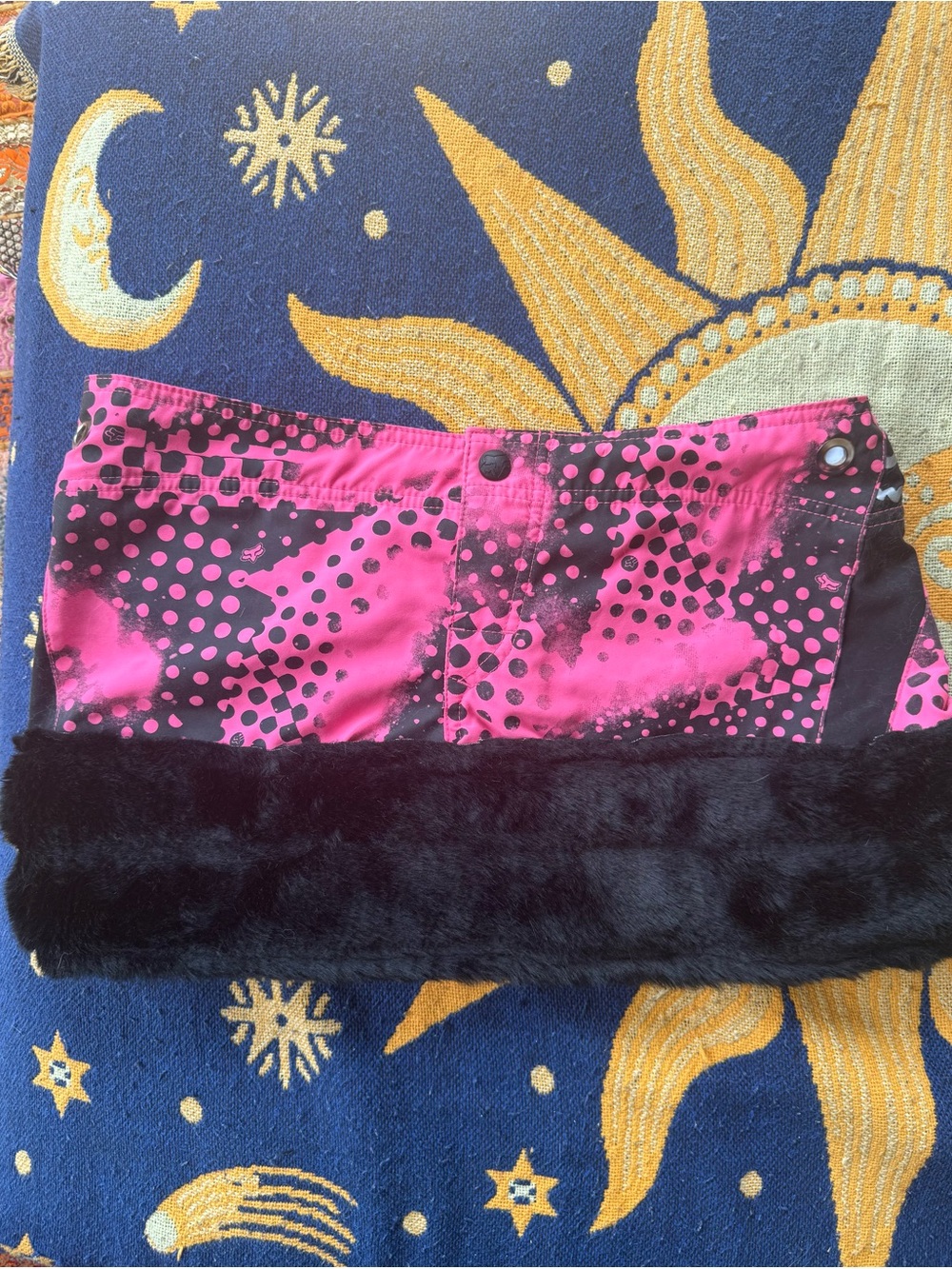 Upcycled Hot Pink and Black Faux Fur Mini Skirt